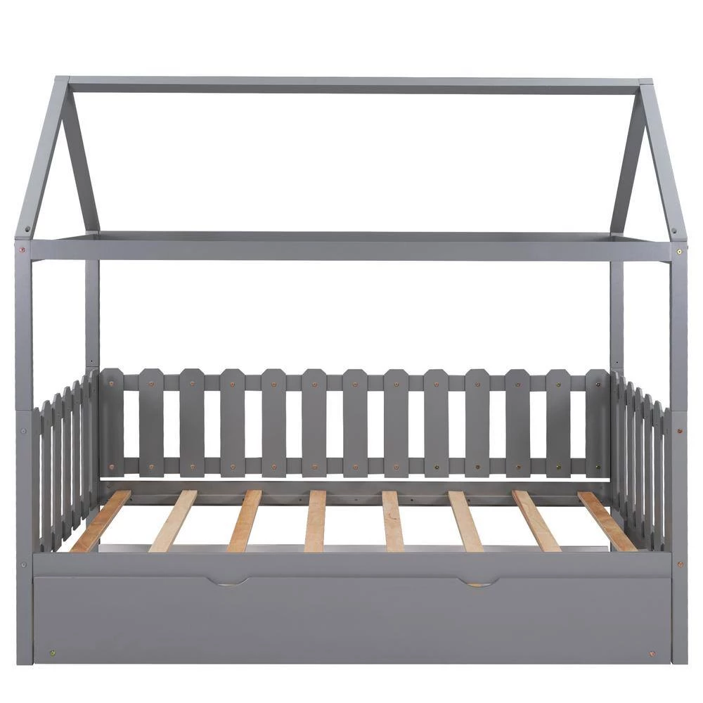 Gray Twin Size House Bed with Trundle by ATHMILE 8 Gray Twin Size House Bed with Trundle by ATHMILE - Image 8