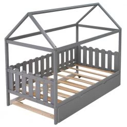 Gray Twin Size House Bed with Trundle by ATHMILE 15 Gray Twin Size House Bed with Trundle by ATHMILE -ATHMILE Sales Store gray athmile kids beds gz b2w20221579 fa 1000