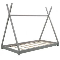 Gray Twin Size House Platform Bed with Triangle Tructure by ATHMILE