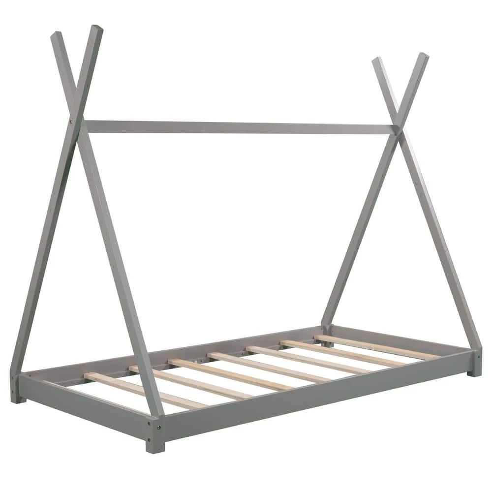 Gray Twin Size House Platform Bed with Triangle Tructure by ATHMILE 1 Gray Twin Size House Platform Bed with Triangle Tructure by ATHMILE