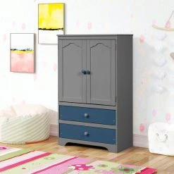 Gray Armoire 31.3 in. x 15.98 in. x 51.02 in. by ATHMILE -ATHMILE Sales Store gray athmile kids dressers gz b2w20221050 44 1000