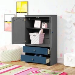 Gray Armoire 31.3 in. x 15.98 in. x 51.02 in. by ATHMILE -ATHMILE Sales Store gray athmile kids dressers gz b2w20221050 fa 1000