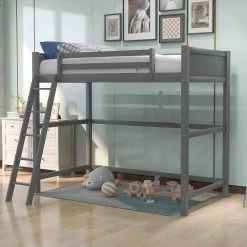 Gray Solid Wood Twin Size Loft Bed with Ladder by ATHMILE -ATHMILE Sales Store gray athmile loft beds gz b2w20220298 31 1000