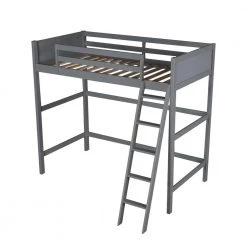 Gray Solid Wood Twin Size Loft Bed with Ladder by ATHMILE