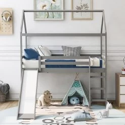 Gray Twin Loft Bed with Slide by ATHMILE 17 Gray Twin Loft Bed with Slide by ATHMILE -ATHMILE Sales Store gray athmile loft beds gz b2w20221310 31 1000