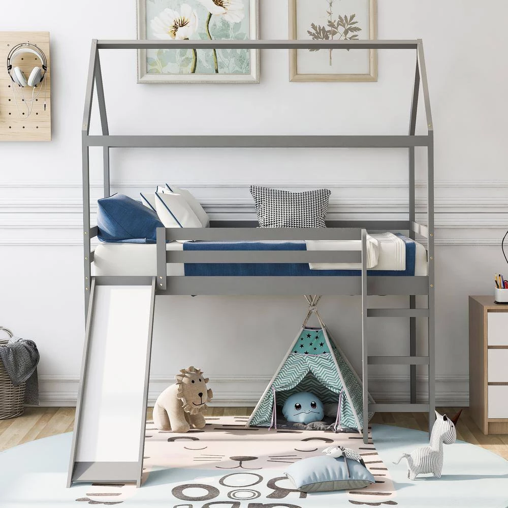 Gray Twin Loft Bed with Slide by ATHMILE 9 Gray Twin Loft Bed with Slide by ATHMILE - Image 9