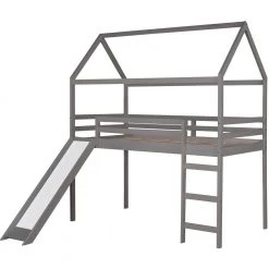 Gray Twin Loft Bed with Slide by ATHMILE