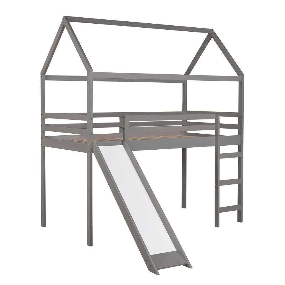Gray Twin Loft Bed with Slide by ATHMILE 2 Gray Twin Loft Bed with Slide by ATHMILE - Image 2