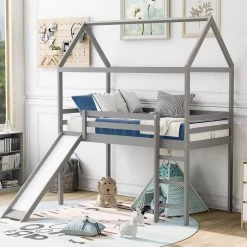 Gray Twin Loft Bed with Slide by ATHMILE 15 Gray Twin Loft Bed with Slide by ATHMILE -ATHMILE Sales Store gray athmile loft beds gz b2w20221310 fa 1000