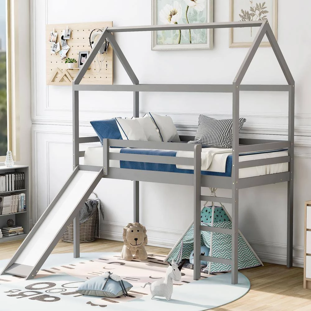 Gray Twin Loft Bed with Slide by ATHMILE 7 Gray Twin Loft Bed with Slide by ATHMILE - Image 7
