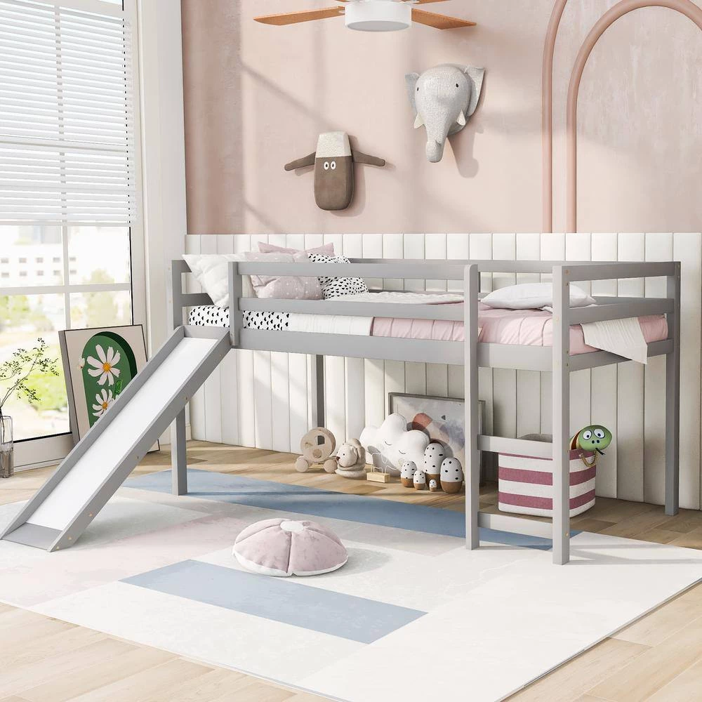Gray Twin Loft Bed with Slide by ATHMILE 9 Gray Twin Loft Bed with Slide by ATHMILE - Image 9