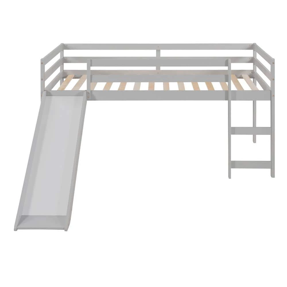 Gray Twin Loft Bed with Slide by ATHMILE 1 Gray Twin Loft Bed with Slide by ATHMILE