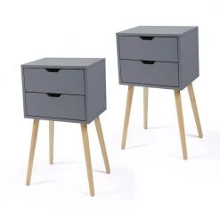 2-Drawer Gray Nightstand (Set of 2) by ATHMILE