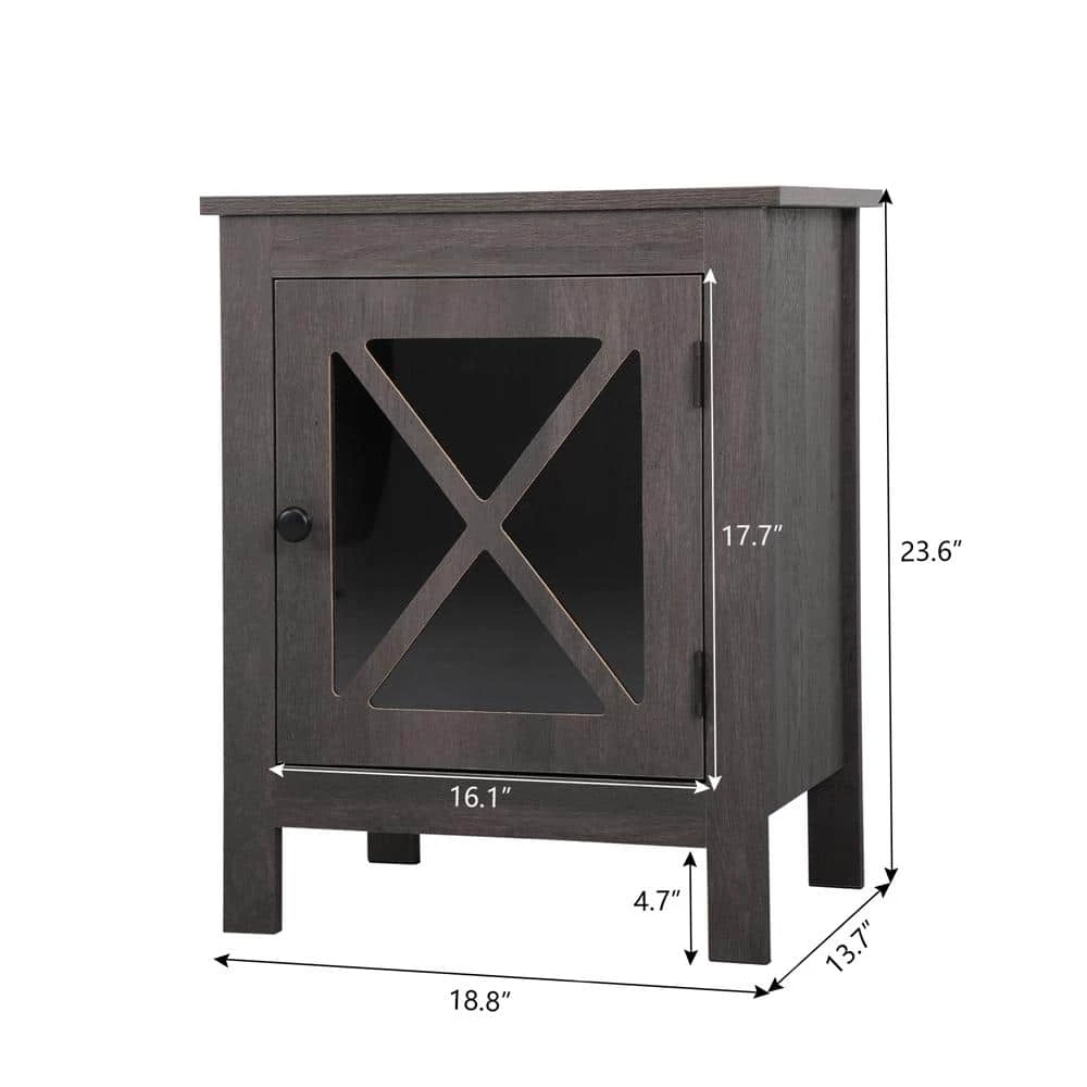 1-Cabinet Gray Nightstand (Set of 2) by ATHMILE 1 1-Cabinet Gray Nightstand (Set of 2) by ATHMILE