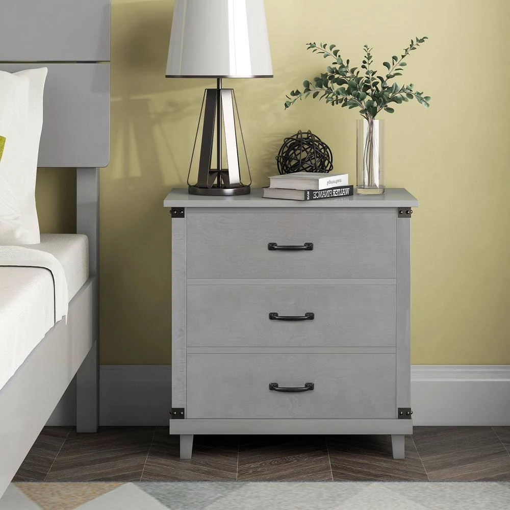 3-Drawer Gray Nightstand(27.95 in. H x 27.4 in. W x 15.9 in. D) by ATHMILE 6 3-Drawer Gray Nightstand(27.95 in. H x 27.4 in. W x 15.9 in. D) by ATHMILE - Image 6
