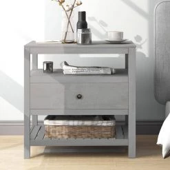 1-Drawer Gray Nightstand（25.2 in. H x 26 in. W x 15 in. D） by ATHMILE -ATHMILE Sales Store gray athmile nightstands dztwf281117aae 31 1000