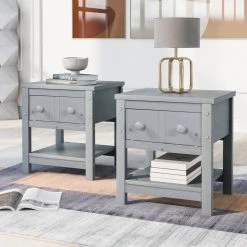 1-Drawer Gray Wooden Nightstand 18.8 in. L x 15.7 in. W x 18.7 in. H by ATHMILE 17 1-Drawer Gray Wooden Nightstand 18.8 in. L x 15.7 in. W x 18.7 in. H by ATHMILE -ATHMILE Sales Store gray athmile nightstands gz b2w20221656 31 1000