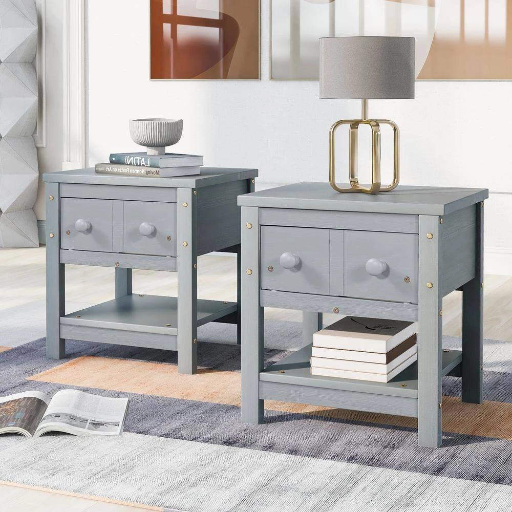 1-Drawer Gray Wooden Nightstand 18.8 in. L x 15.7 in. W x 18.7 in. H by ATHMILE 9 1-Drawer Gray Wooden Nightstand 18.8 in. L x 15.7 in. W x 18.7 in. H by ATHMILE - Image 9