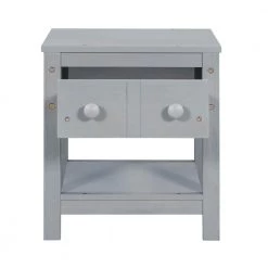 1-Drawer Gray Wooden Nightstand 18.8 in. L x 15.7 in. W x 18.7 in. H by ATHMILE