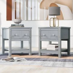 1-Drawer Gray Wooden Nightstand 18.8 in. L x 15.7 in. W x 18.7 in. H by ATHMILE 11 1-Drawer Gray Wooden Nightstand 18.8 in. L x 15.7 in. W x 18.7 in. H by ATHMILE -ATHMILE Sales Store gray athmile nightstands gz b2w20221656 c3 1000