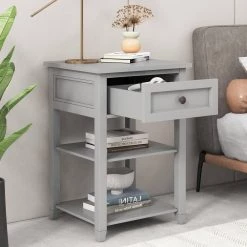 1-Drawer Wooden Gray Nightstand (20.9 in. Lx17.2 in. W x29 in. H) by ATHMILE 13 1-Drawer Wooden Gray Nightstand (20.9 in. Lx17.2 in. W x29 in. H) by ATHMILE -ATHMILE Sales Store gray athmile nightstands gz b2w20222046 31 1000