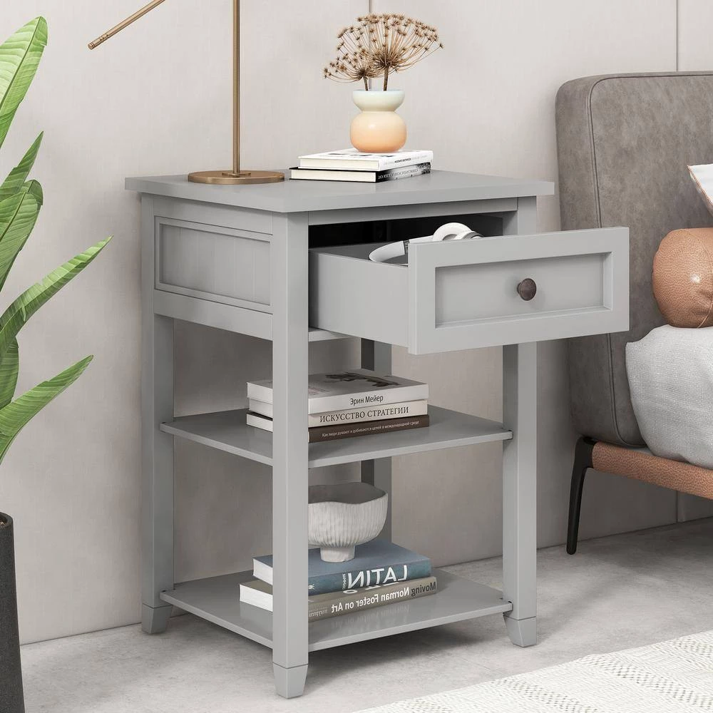 1-Drawer Wooden Gray Nightstand (20.9 in. Lx17.2 in. W x29 in. H) by ATHMILE 7 1-Drawer Wooden Gray Nightstand (20.9 in. Lx17.2 in. W x29 in. H) by ATHMILE - Image 7