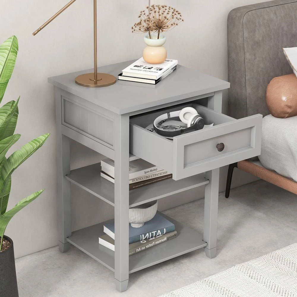 1-Drawer Wooden Gray Nightstand (20.9 in. Lx17.2 in. W x29 in. H) by ATHMILE 3 1-Drawer Wooden Gray Nightstand (20.9 in. Lx17.2 in. W x29 in. H) by ATHMILE - Image 3