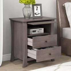 2-Drawers Gray Storage Nightstand (24''LX15.7''W X 25.2''H) by ATHMILE 9 2-Drawers Gray Storage Nightstand (24''LX15.7''W X 25.2''H) by ATHMILE -ATHMILE Sales Store gray athmile nightstands gz b2w20222157 4f 1000