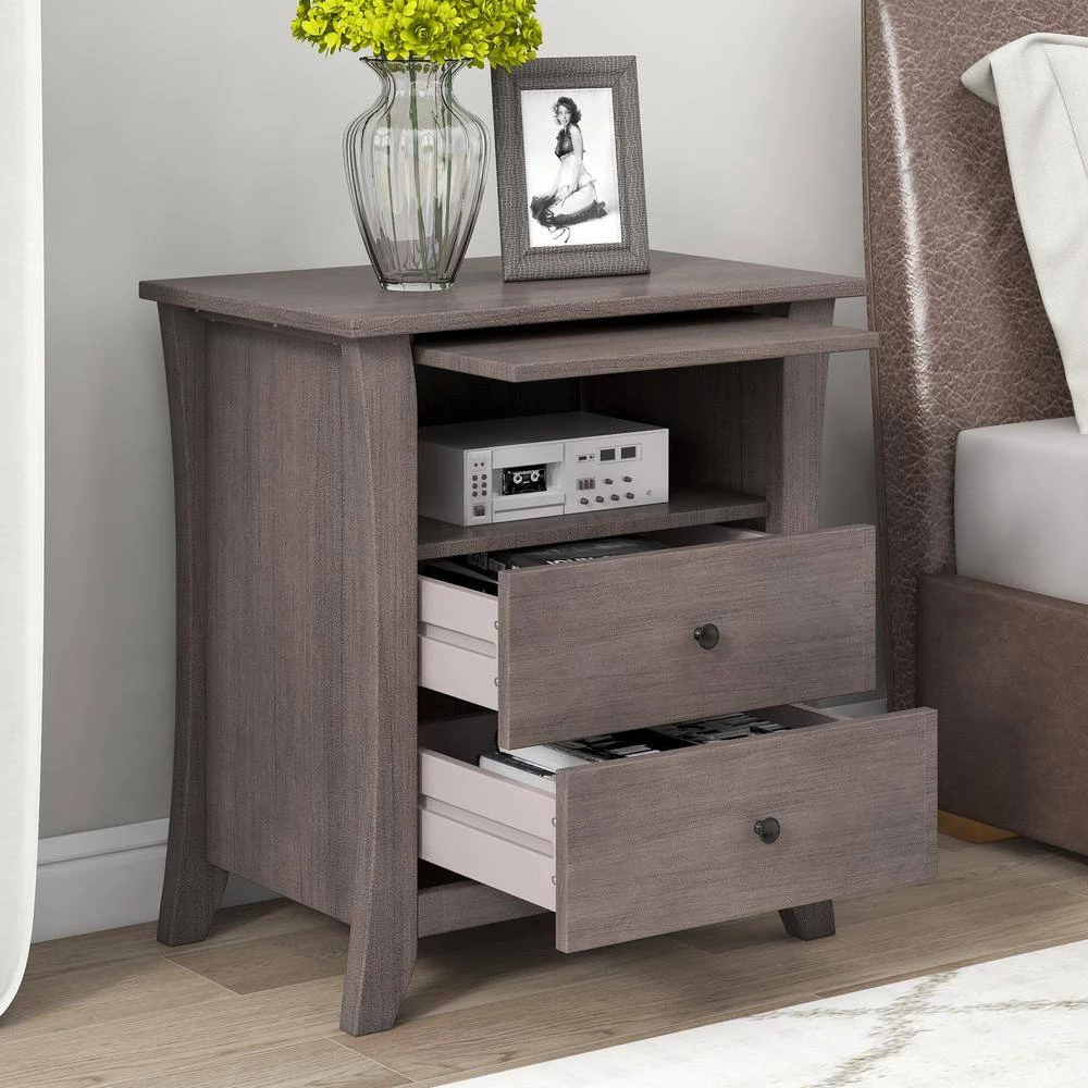 2-Drawers Gray Storage Nightstand (24''LX15.7''W X 25.2''H) by ATHMILE 4 2-Drawers Gray Storage Nightstand (24''LX15.7''W X 25.2''H) by ATHMILE - Image 4