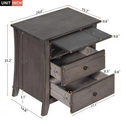 2-Drawers Gray Storage Nightstand (24''LX15.7''W X 25.2''H) by ATHMILE 8 2-Drawers Gray Storage Nightstand (24''LX15.7''W X 25.2''H) by ATHMILE -ATHMILE Sales Store gray athmile nightstands gz b2w20222157 c3 1000