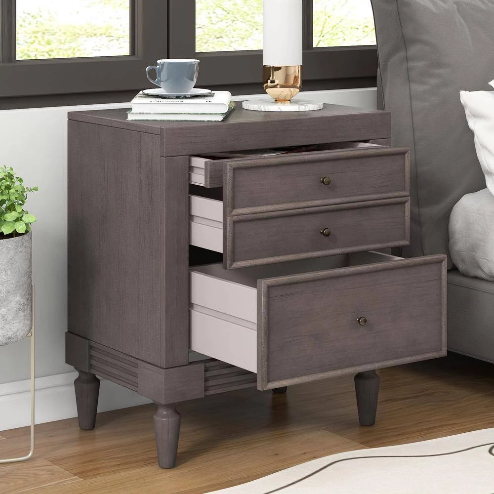 3-Drawers Gray Storage Nightstand (23.6''LX15.7''W X 23.6''H) by ATHMILE 4 3-Drawers Gray Storage Nightstand (23.6''LX15.7''W X 23.6''H) by ATHMILE - Image 4