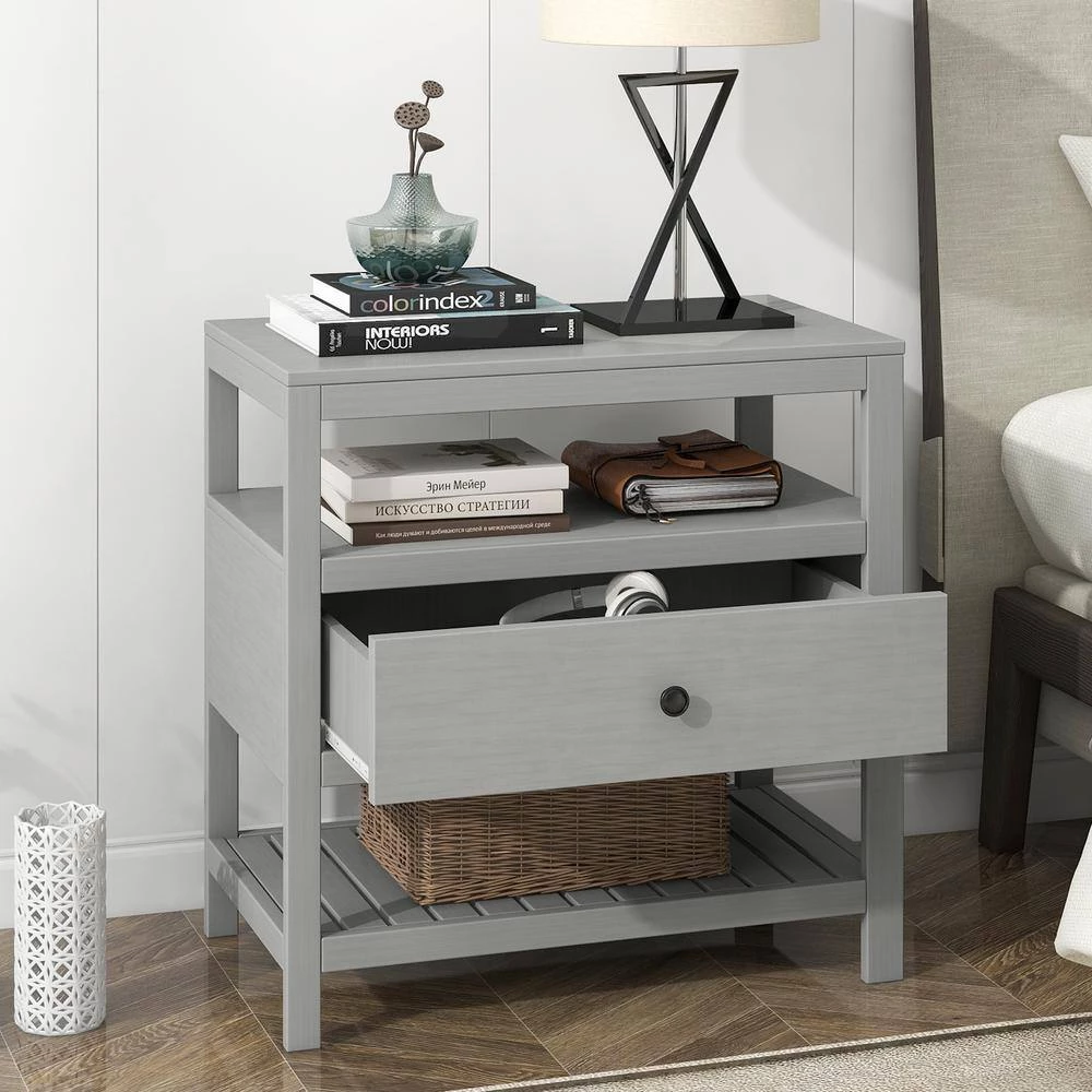 1-Drawers Gray Nightstand (26.2 in. L x 15 in. W x 26.5 in. H) by ATHMILE 7 1-Drawers Gray Nightstand (26.2 in. L x 15 in. W x 26.5 in. H) by ATHMILE - Image 7
