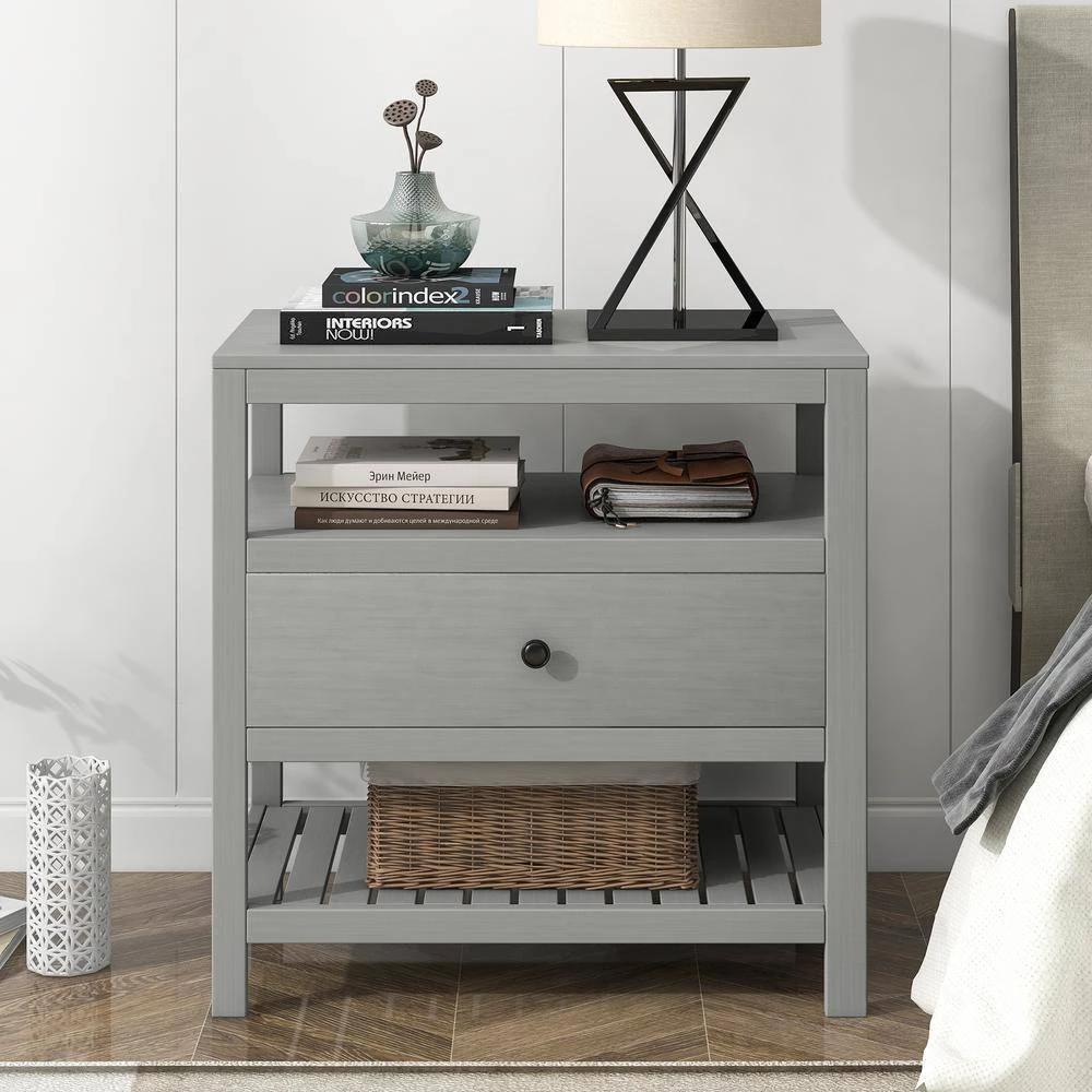 1-Drawers Gray Nightstand (26.2 in. L x 15 in. W x 26.5 in. H) by ATHMILE 4 1-Drawers Gray Nightstand (26.2 in. L x 15 in. W x 26.5 in. H) by ATHMILE - Image 4