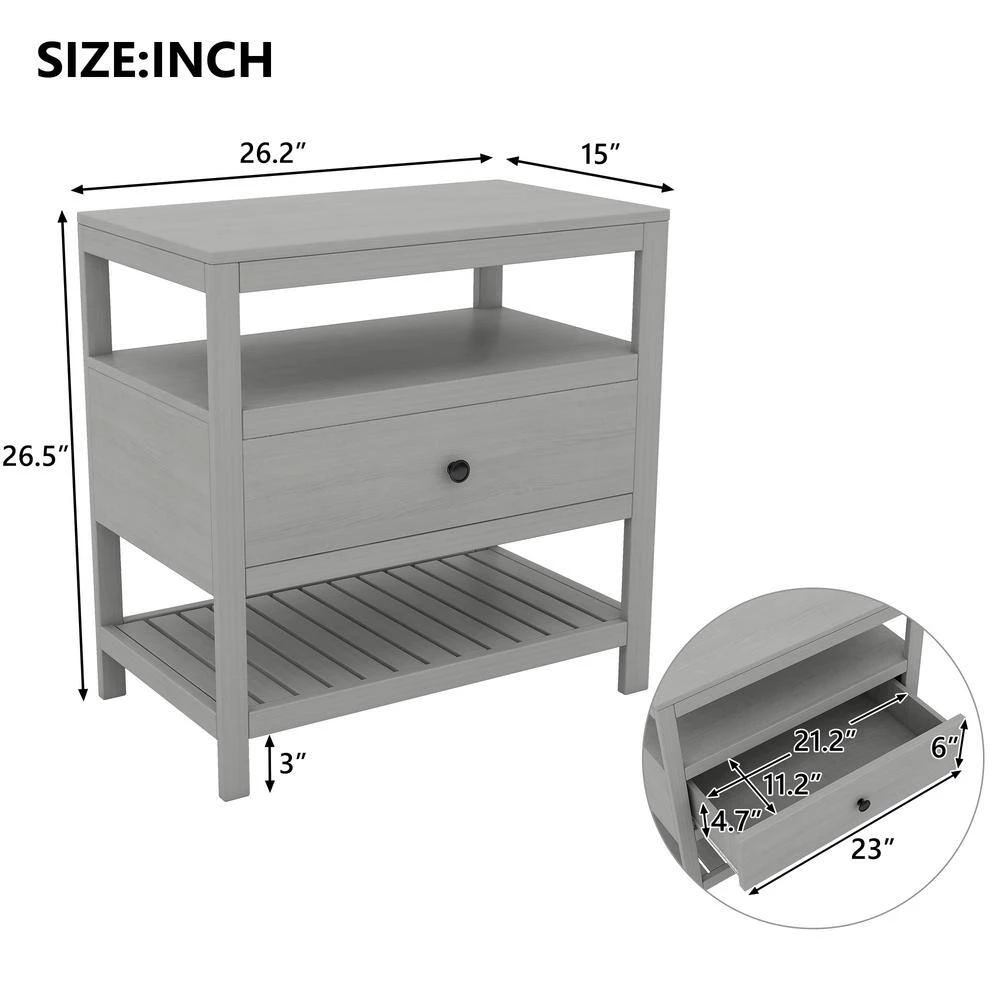 1-Drawers Gray Nightstand (26.2 in. L x 15 in. W x 26.5 in. H) by ATHMILE 3 1-Drawers Gray Nightstand (26.2 in. L x 15 in. W x 26.5 in. H) by ATHMILE - Image 3