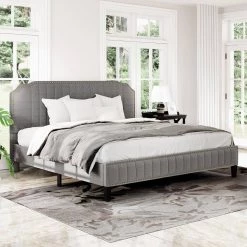 Gray King Linen Platform Bed by ATHMILE -ATHMILE Sales Store gray athmile panel beds ddwf199330aae 1f 1000