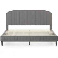 Gray King Linen Platform Bed by ATHMILE