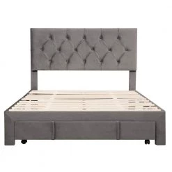Gray Full Size Velvet Upholstered Platform Bed with a Big Drawer by ATHMILE 15 Gray Full Size Velvet Upholstered Platform Bed with a Big Drawer by ATHMILE -ATHMILE Sales Store gray athmile panel beds gz b2w20221489 1f 1000