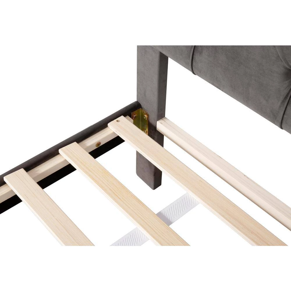 Gray Full Size Velvet Upholstered Platform Bed with a Big Drawer by ATHMILE 8 Gray Full Size Velvet Upholstered Platform Bed with a Big Drawer by ATHMILE - Image 8