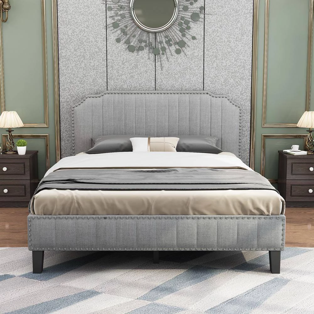 64 in. W Gray Wood Frame Queen Platform Bed by ATHMILE 7 64 in. W Gray Wood Frame Queen Platform Bed by ATHMILE - Image 7