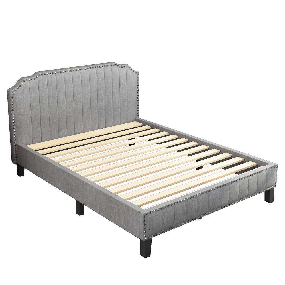 64 in. W Gray Wood Frame Queen Platform Bed by ATHMILE 2 64 in. W Gray Wood Frame Queen Platform Bed by ATHMILE - Image 2