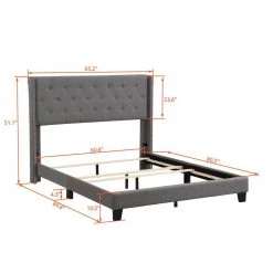 65.3 in. W Gray Wood Frame Queen Platform Bed by ATHMILE -ATHMILE Sales Store gray athmile platform beds dztwf280786aae c3 1000