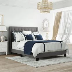 65.3 in. W Gray Wood Frame Queen Platform Bed by ATHMILE -ATHMILE Sales Store gray athmile platform beds dztwf280786aae fa 1000