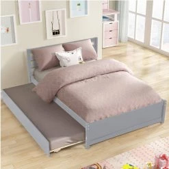 79.5 in. Gray Full Size Bed with Trundle by ATHMILE -ATHMILE Sales Store gray athmile platform beds gz b2w20220082 31 1000