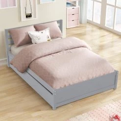 79.5 in. Gray Full Size Bed with Trundle by ATHMILE -ATHMILE Sales Store gray athmile platform beds gz b2w20220082 44 1000