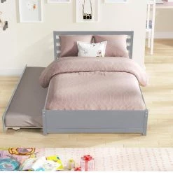 79.5 in. Gray Full Size Bed with Trundle by ATHMILE -ATHMILE Sales Store gray athmile platform beds gz b2w20220082 fa 1000