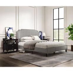 85 in. Gray Linen Curved Upholstered King Platform Bed with Nailhead Trim by ATHMILE 11 85 in. Gray Linen Curved Upholstered King Platform Bed with Nailhead Trim by ATHMILE -ATHMILE Sales Store gray athmile platform beds gz b2w20220926 1f 1000