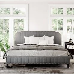 85 in. Gray Linen Curved Upholstered King Platform Bed with Nailhead Trim by ATHMILE 13 85 in. Gray Linen Curved Upholstered King Platform Bed with Nailhead Trim by ATHMILE -ATHMILE Sales Store gray athmile platform beds gz b2w20220926 31 1000