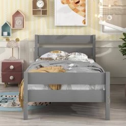 79.5 in. Gray Twin Bed with Headboard and Footboard by ATHMILE -ATHMILE Sales Store gray athmile platform beds gz b2w20220946 31 1000