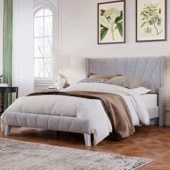 81 in. W Gray Velvet Upholstered Full Size Platform Bed by ATHMILE 11 81 in. W Gray Velvet Upholstered Full Size Platform Bed by ATHMILE -ATHMILE Sales Store gray athmile platform beds gz b2w20221307 4f 1000