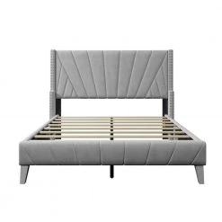 81 in. W Gray Velvet Upholstered Full Size Platform Bed by ATHMILE